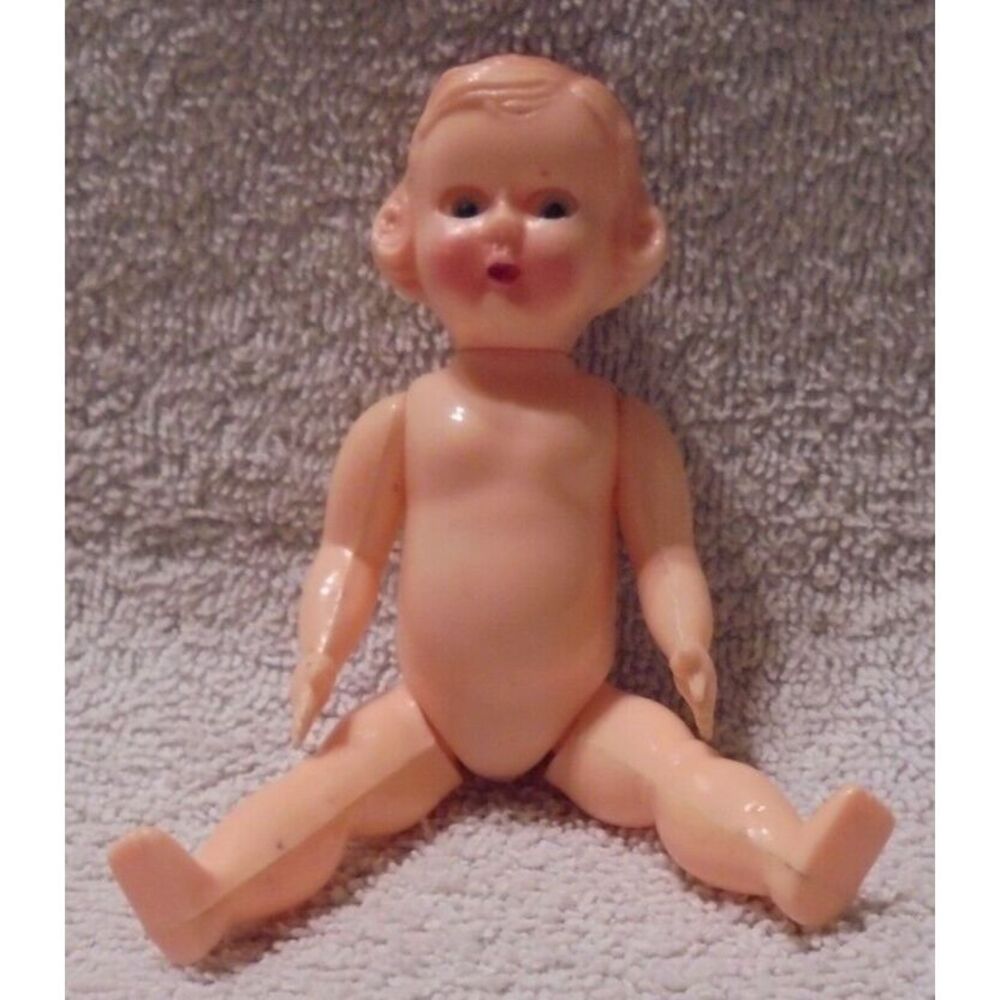 Vintage Blue Box Toys‎ Plastic Jointed Baby Doll Blinking Eyes made in Hong Kong